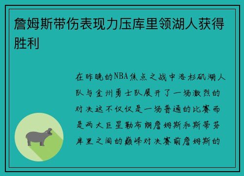 詹姆斯带伤表现力压库里领湖人获得胜利