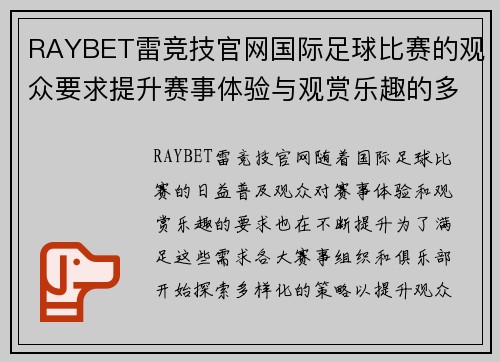 RAYBET雷竞技官网国际足球比赛的观众要求提升赛事体验与观赏乐趣的多样化策略